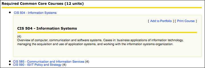 The image shows Add to Portfolio and Print course option on the top right corner.